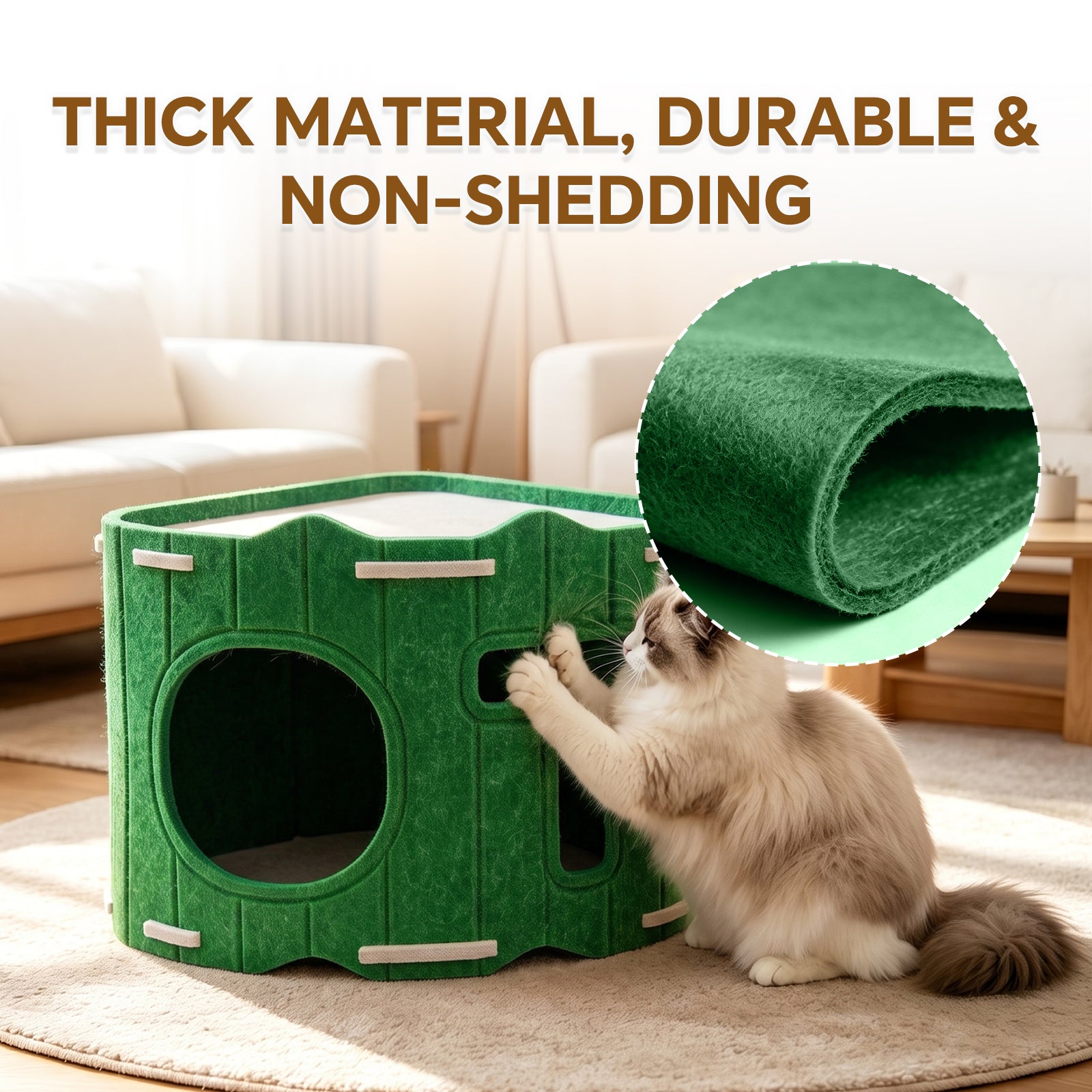 Warm Wool Cat Cave, Comfortable Pet Nest, Soft Cushion with Durable Felt, Double Opening Pets Bed for Indoor Outdoor Use, House with Trendy Design, Pet Shelter for Bedroom Living Room