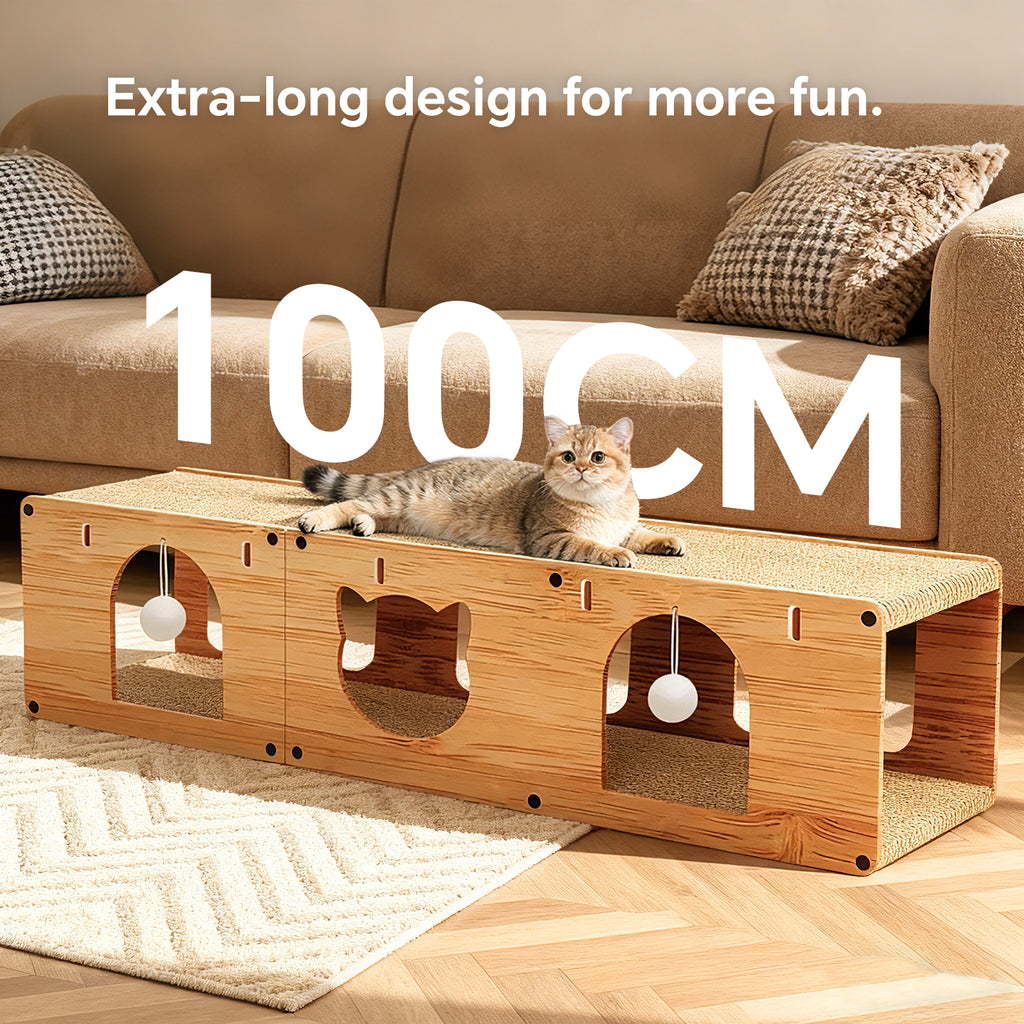 Cat Scratcher for Indoor Cats, L-Shaped Cat Scratching Pad with Tunnel, Interactive Cat Toy, Scratch Board for Furniture Protection