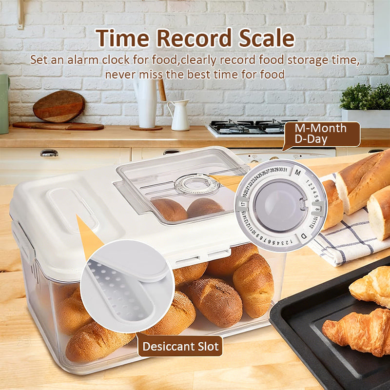 Large Airtight Bread Storage Container with Time Recording Lid, Bread Box for Kitchen Countertop, Bread Keeper Holds Loaf, Toast & Cookies