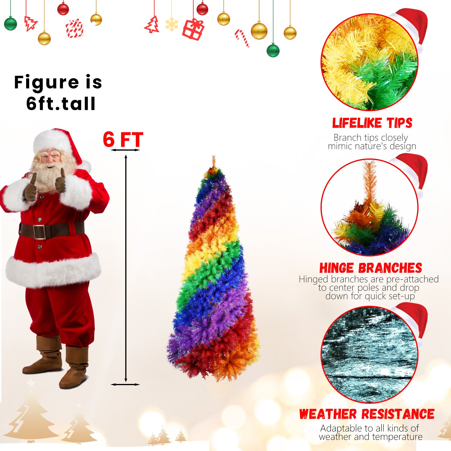 6FT/7.5FT Rainbow Spiral Christmas Tree - Colorful PVC Artificial Holiday Tree with Unique Spiral Design and Sturdy Metal Stand
