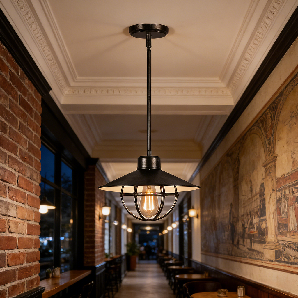 Single-Head Simple Vintage Industrial Edison Pendant Light - Height Adjustable American Rustic Lighting Fixture - Ideal for Bar, Dining Room & Kitchen