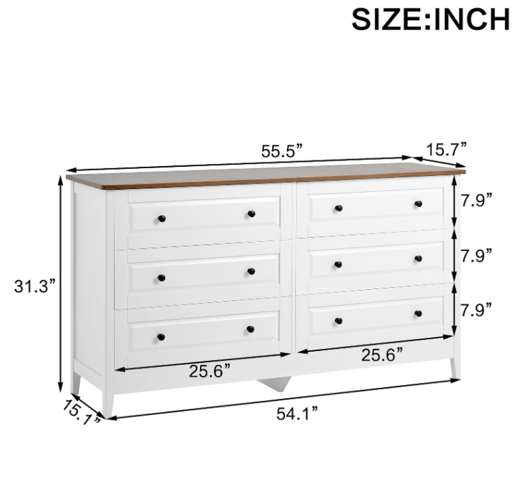 Chest of Drawers 6 Drawer Organizer Storage Chest Cabinet for Bedroom Living Room Hallway Entryway White
