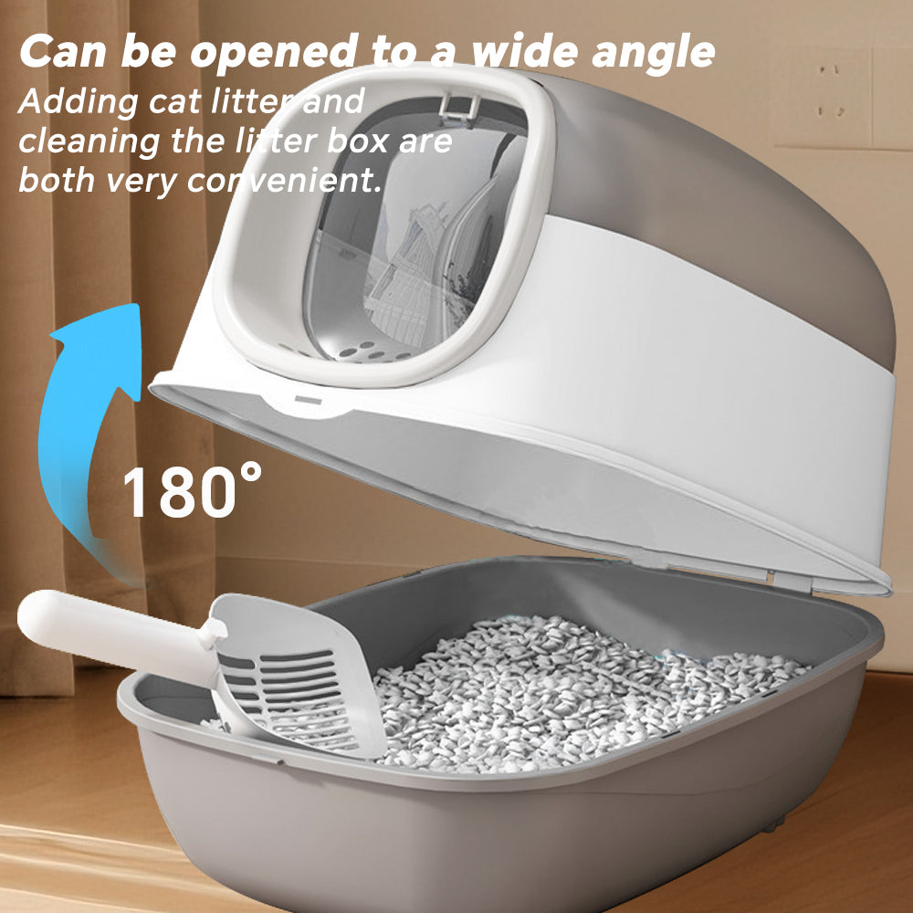 Enclosed Cat Litter Box with Lid & Scoop, Front Entry Anti-Splash Kitty Litter Pan, Odor Control, Easy Clean, Space Saving for Indoor Small Cats