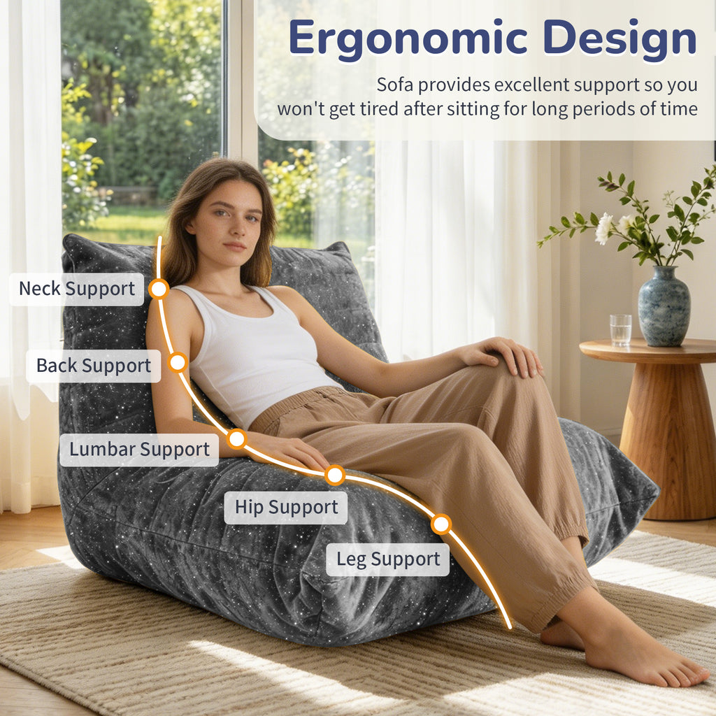 AEELLEEA Sparkling Chenille Bean Bag Chair, Ergonomic Lazy Sofa with Removable Cover & Anti-Slip Base