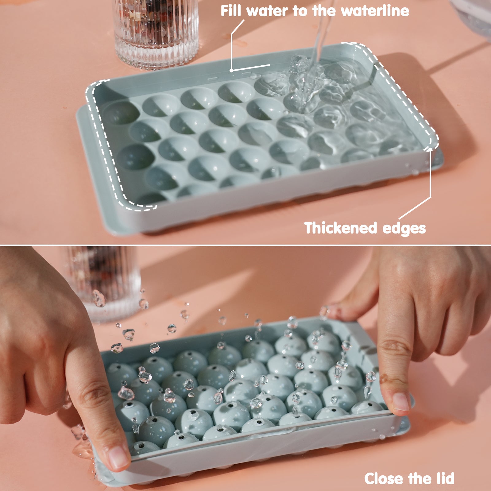 0.8 Inch Round Ice Cube Tray with Lid and Storage Bin, Small Sphere Ice Ball Molds for Freezer, Reusable Ice Maker Tray for Whiskey, Cocktails & Daily Drinks