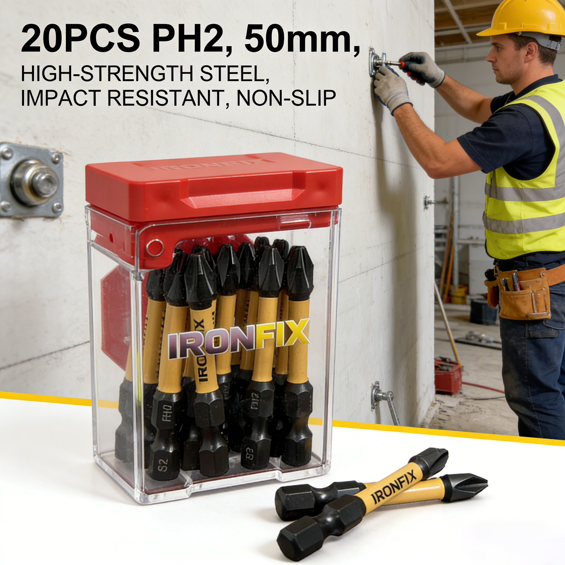 20PCS PH2 Screwdriver Bits, 50mm Magnetic Pozidriv Drill Bit Set, S2 Steel Impact Driver Bits for Power Drill, Woodworking & Home Repair