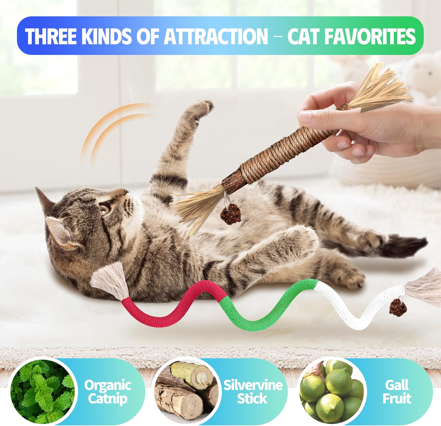 9 Pcs Cat Chew Rope Toys with Natural Catnip, Interactive Teeth Cleaning Toys for Indoor Cats, Silvervine & Sisal Kitty Toys for All Breeds