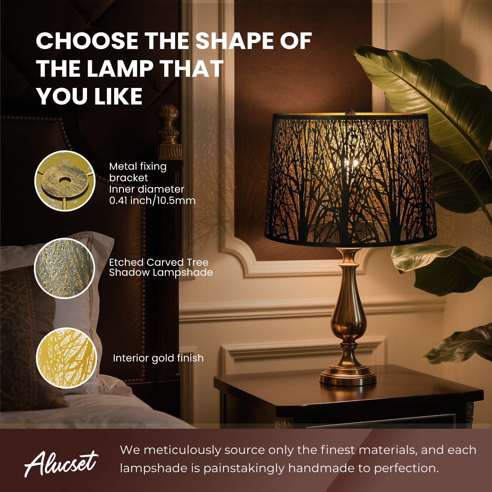 Forest Etched Lampshade – 14×16×11 Inch, Antique Bronze/Gold