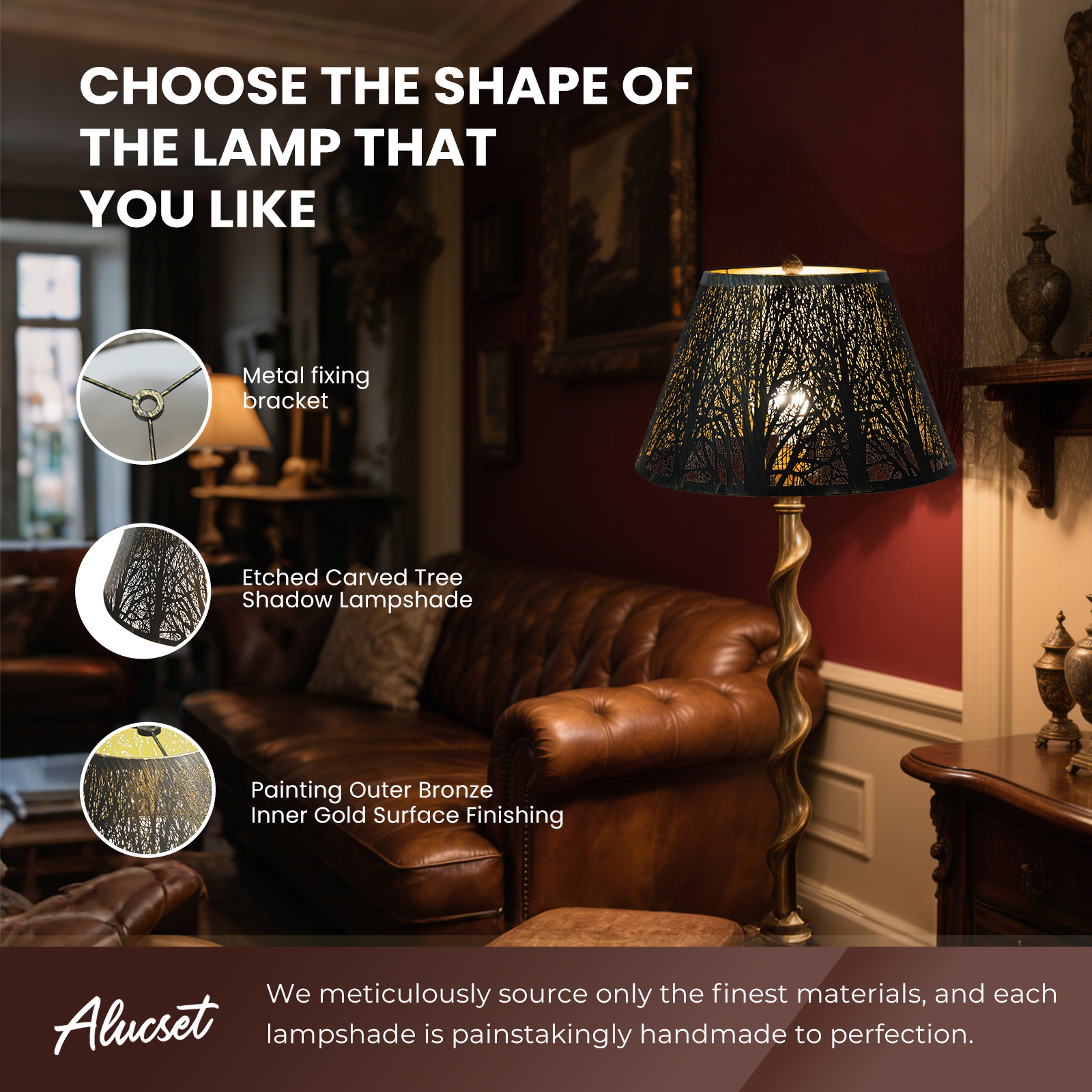 Bronze Gold Tree Pattern Barrel Lampshade – 7×13×7.8 Inch