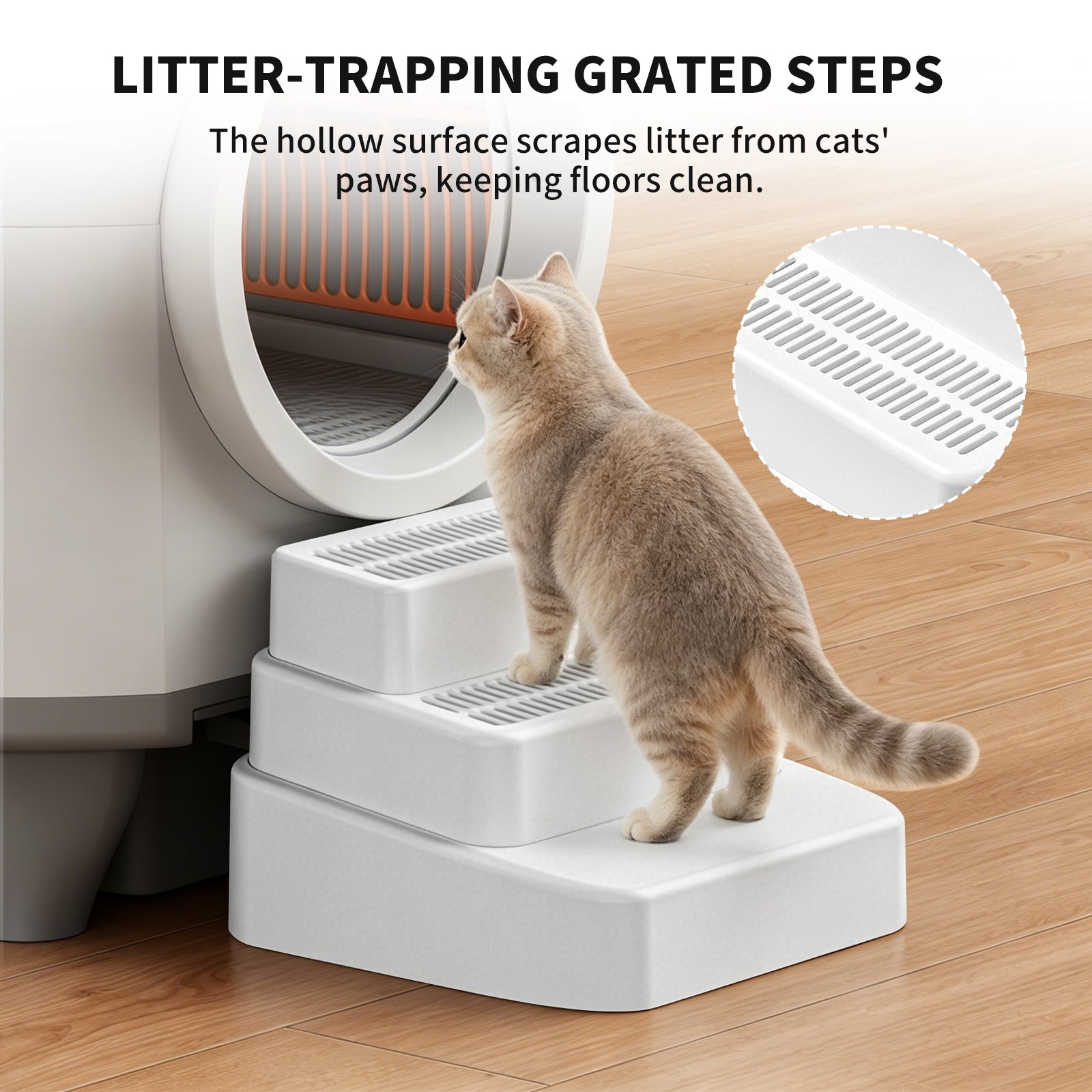 Adjustable 3 Steps Litter Box Ramp, Litter Box Step with Filter Function, Easy to Clean Cat Litter Stair Catcher for Older Cats and Small Cats