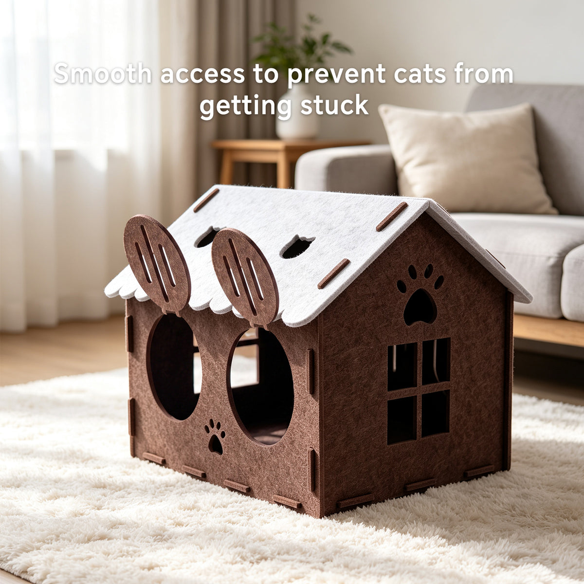 Felt Cat House for Indoor Cats, Cozy Cave Bed & Cat Hideaway for Sleeping, Resting and Relaxing