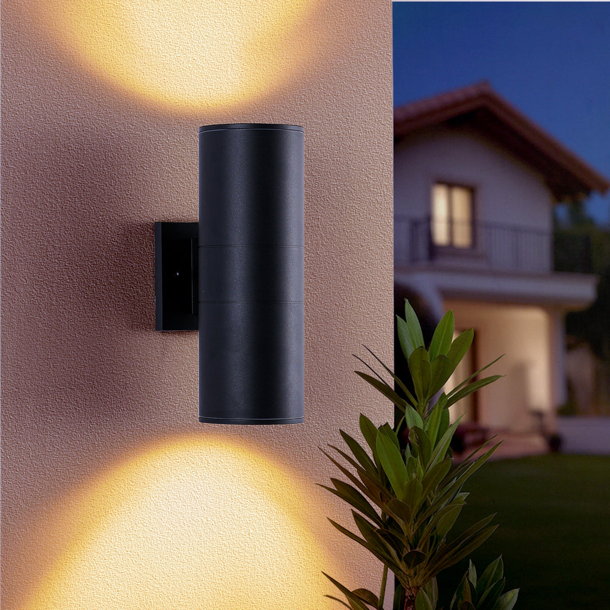 2 Pack Black Cylinder Up Down Wall Sconce Light, Aluminum Hardwired Outdoor Wall Lamp, Modern Vertical Wall Mount Light Fixture