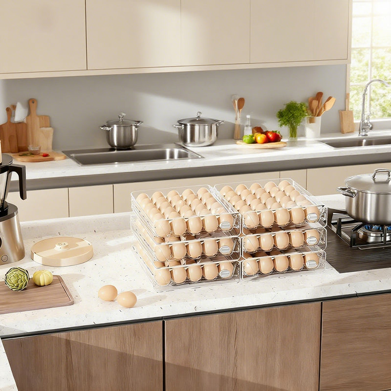 Egg Organizer for Refrigerator, Large Egg Holder for Fridge, Clear Egg Container for Refrigerator, Stackable Egg Storage Trays for Countertop, Egg Drawer Dispenser, Egg Storage Container