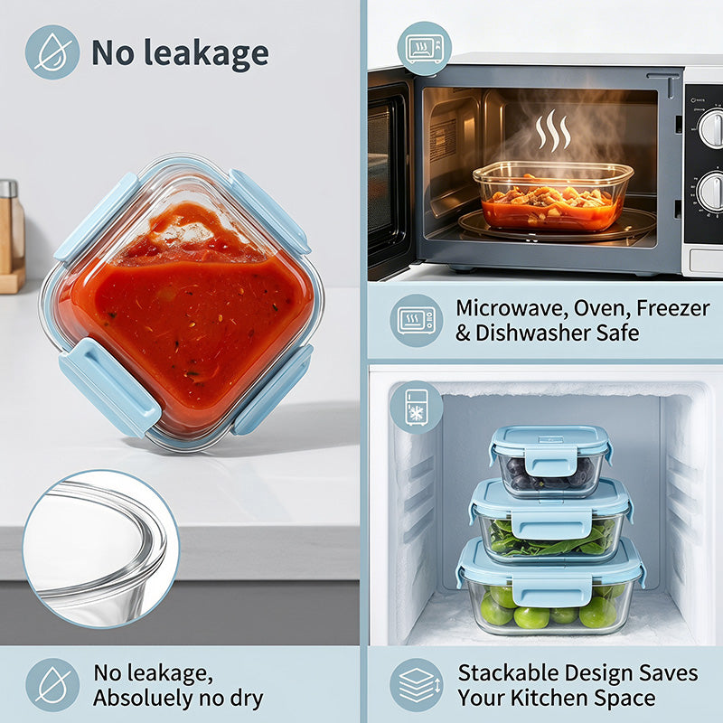 8 Pack Glass Food Storage Containers with Lids