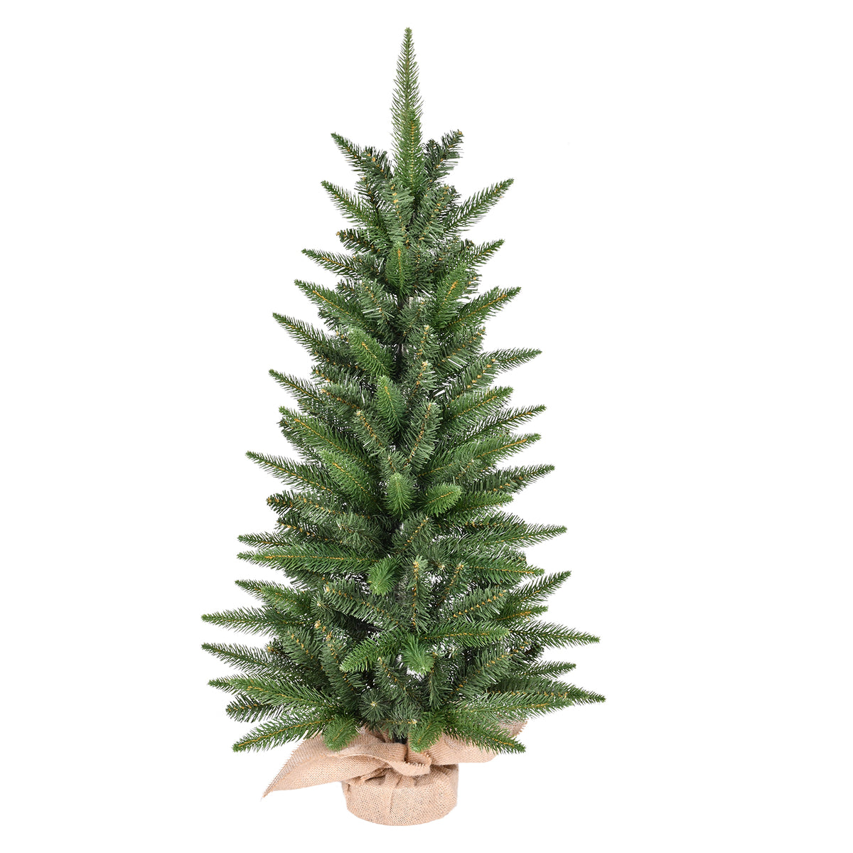 3FT Artificial Christmas Tree, 162 Branch Tips PE PVC Mixed Unlit Pine Tree with Burlap Base, Realistic Holiday Decor for Home Office