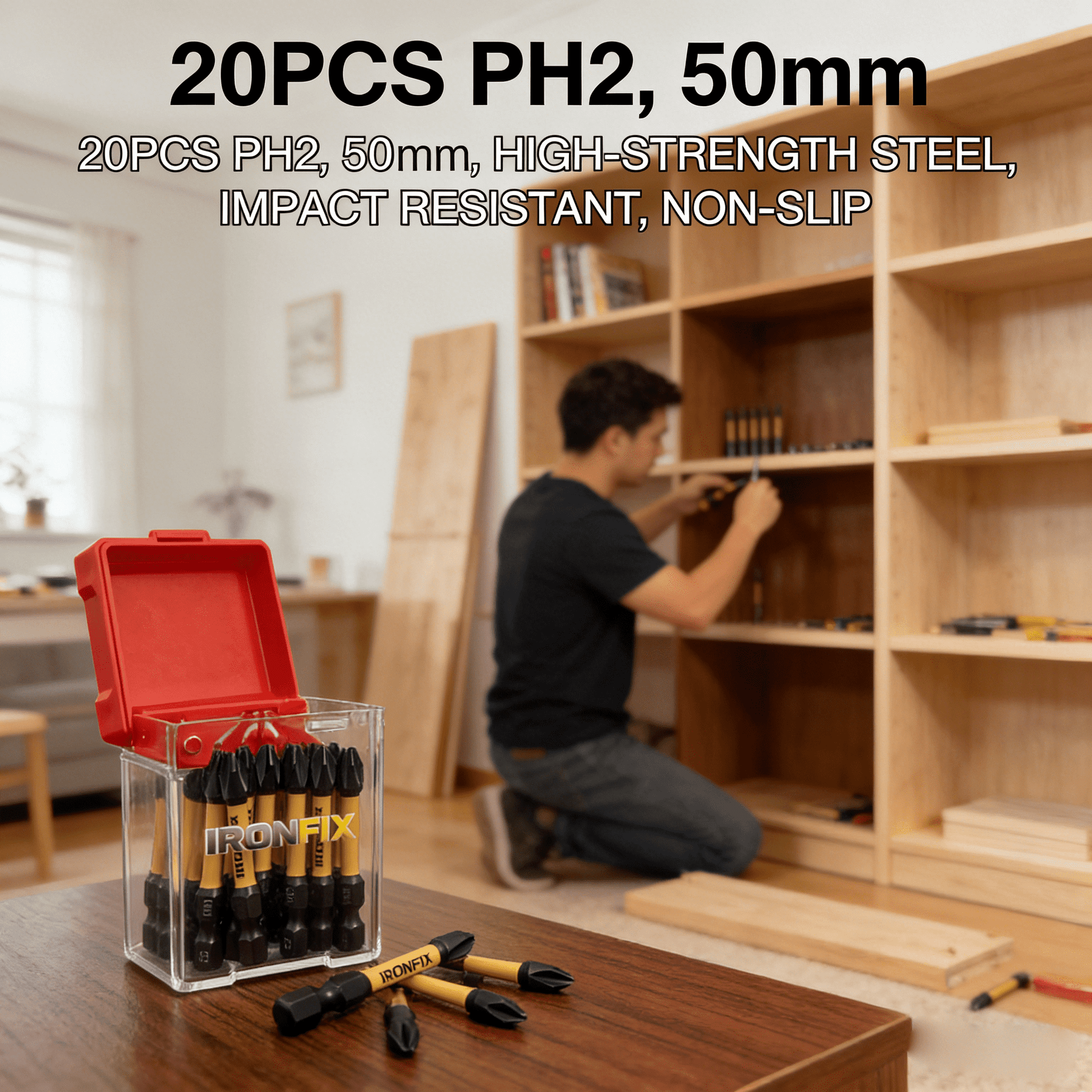 20PCS PH2 Screwdriver Bits, 50mm Magnetic Pozidriv Drill Bit Set, S2 Steel Impact Driver Bits for Power Drill, Woodworking & Home Repair