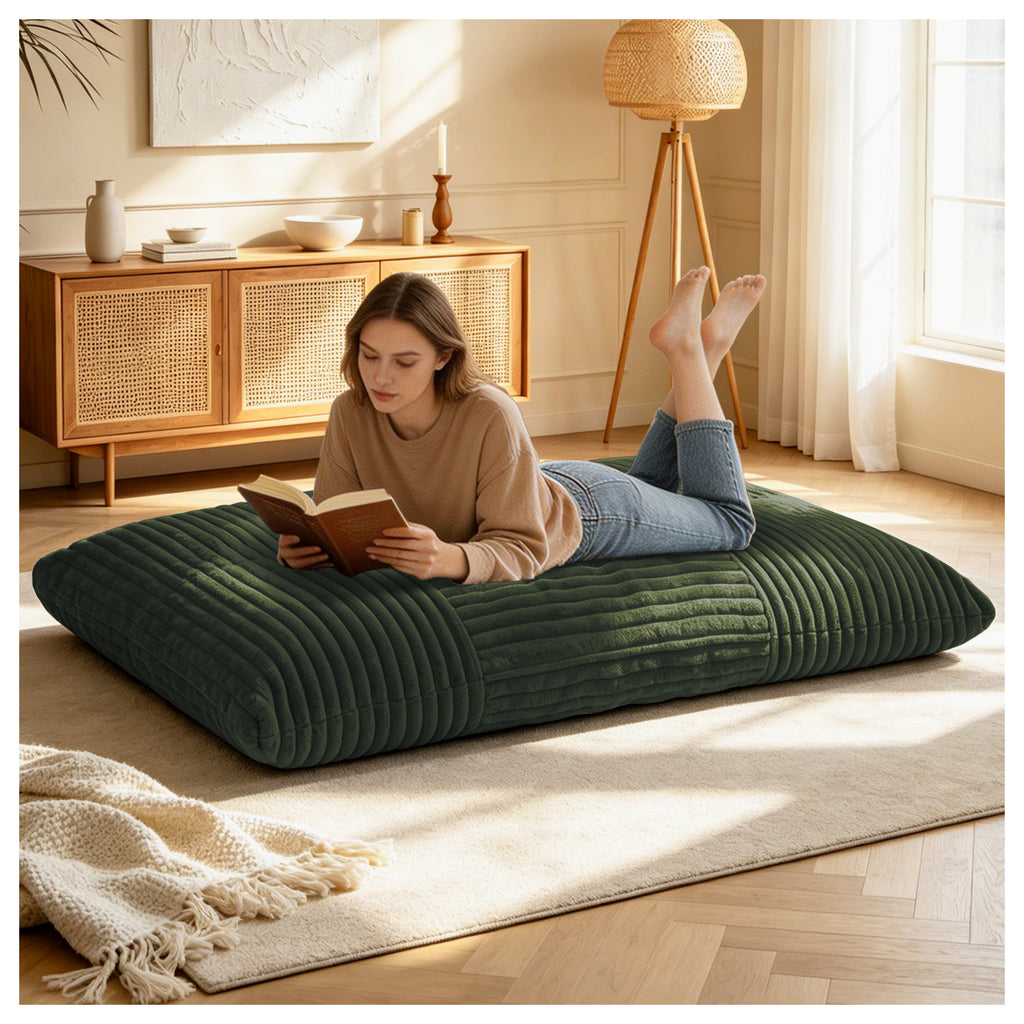 AEELLEEA Green Convertible Corduroy Bean Bag Chair, 3-in-1 Floor Sofa Bed with High Density Sponge for Home Decor