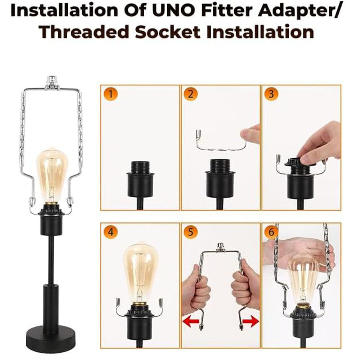 ALUCSET Adjustable Lamp Harp Holder, 8-12 Inch Lampshade Bracket Kit with UNO Fitter Adapter, Compatible with E14 E26 E27 Lamp Base and Standard Lamp Rod