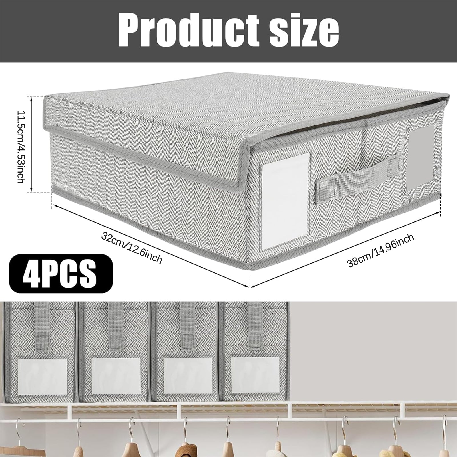 Nonwoven Bedding Storage Box with Removable Lid and Clear Window, Clothes Organizer for Sheets, Pillowcases, Socks, Underwear, Storage Bin