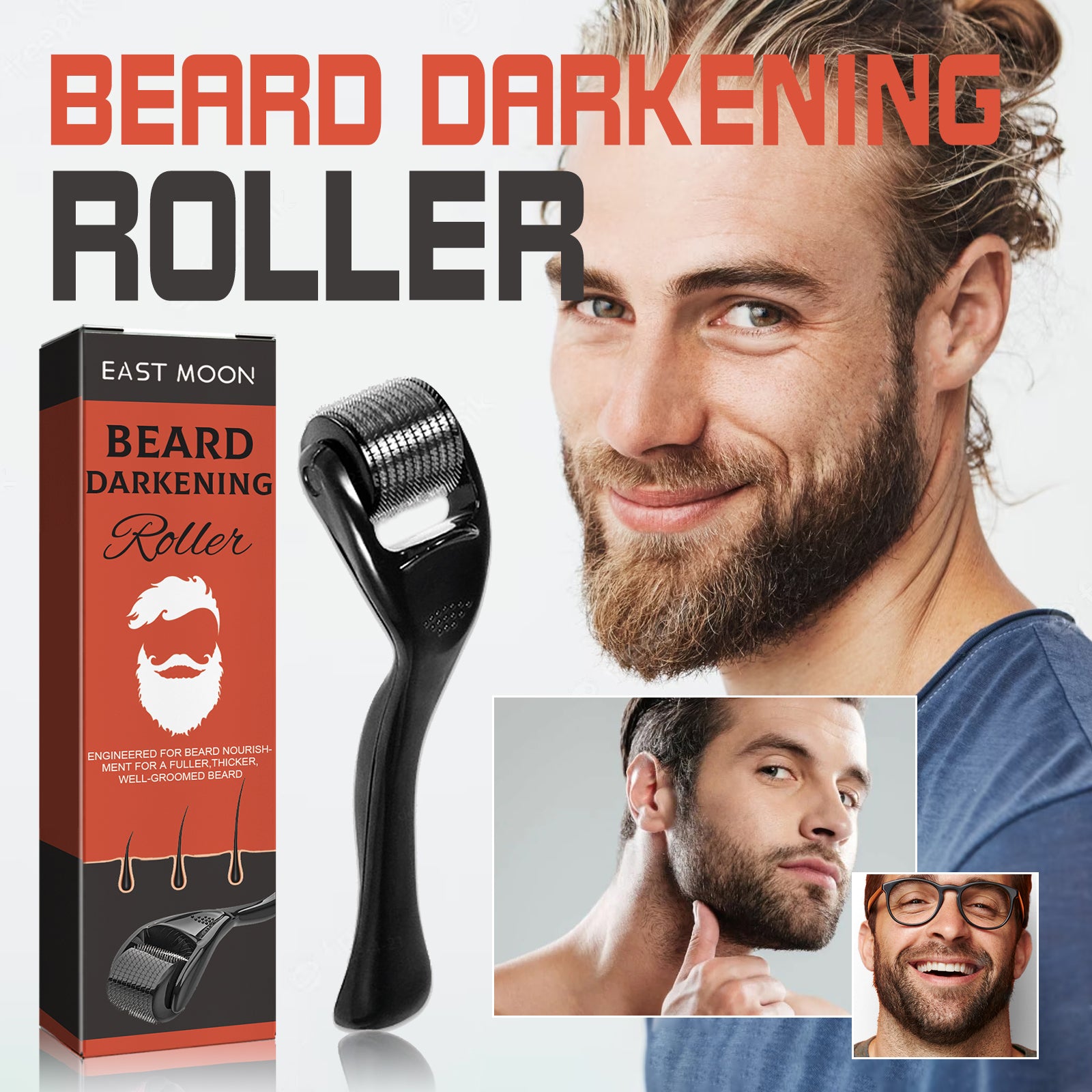 Beard Derma Roller, Beard Darkening Roller for Men, Stimulate Beard Growth, Thick Fuller Beard Grooming Tool