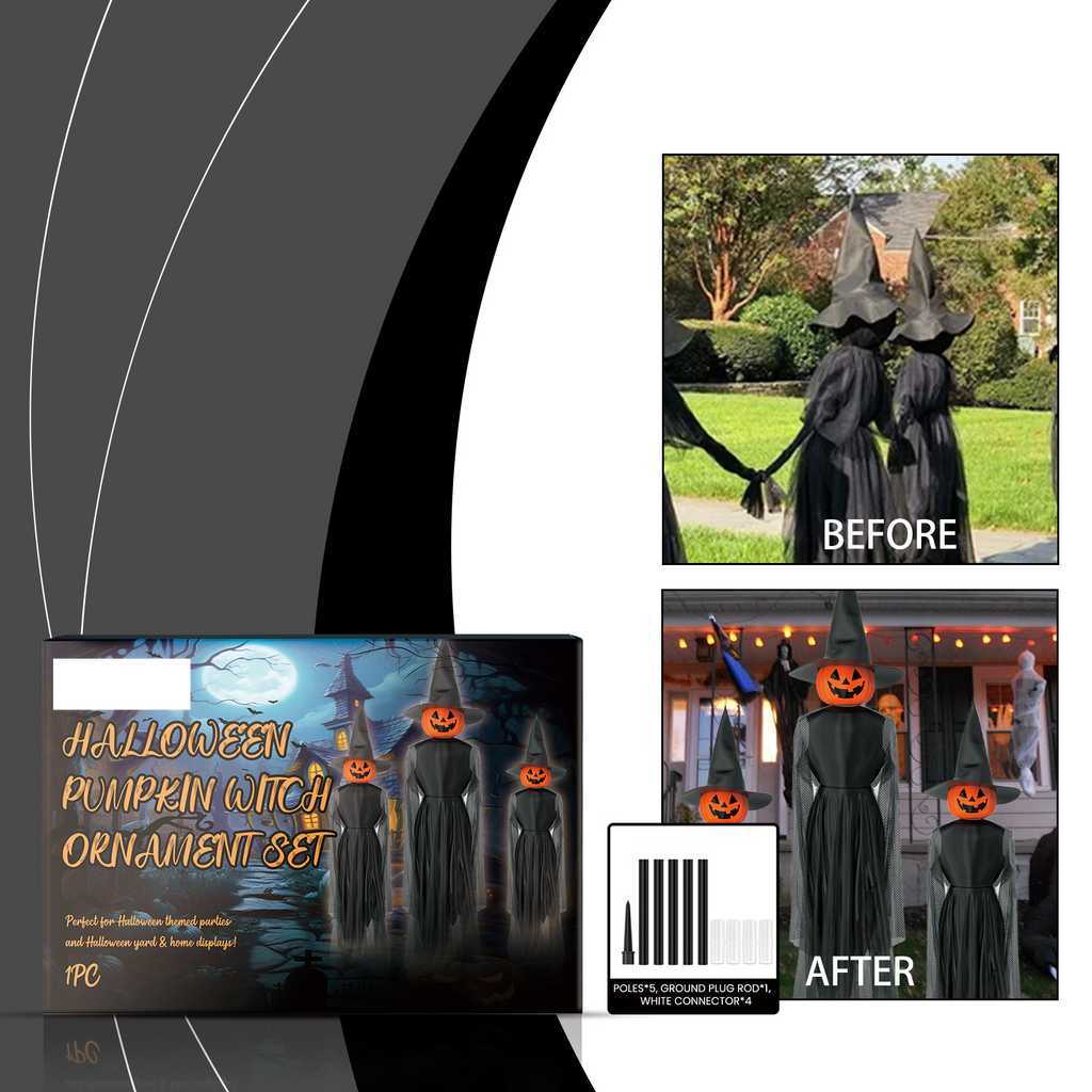 Halloween Pumpkin Witch Figurine Set, Standing Jack-O-Lantern Witch Statues, Spooky Holiday Ornaments, Interactive Party Game Supplies for Yard Tabletop Fireplace Decor, Halloween Gift for Friends Neighbors Kids