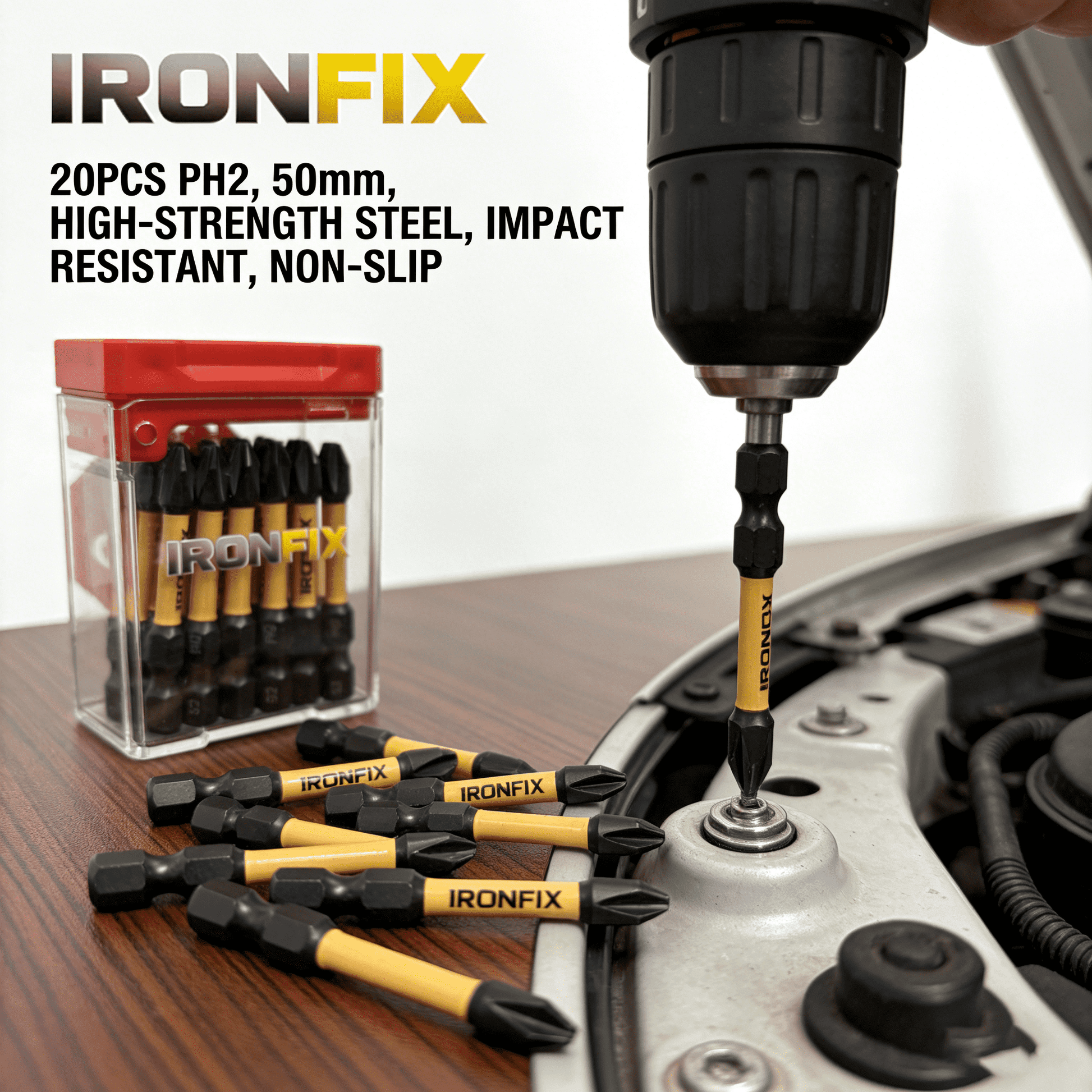 20PCS PH2 Screwdriver Bits, 50mm Magnetic Pozidriv Drill Bit Set, S2 Steel Impact Driver Bits for Power Drill, Woodworking & Home Repair
