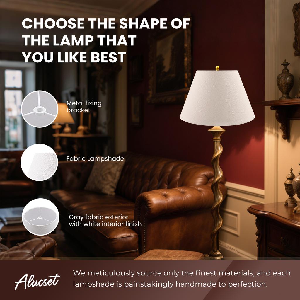 ALUCSET Handmade Natural Linen Blend Lamp Shade, 7"×13"×7.8" Barrel Fabric Lampshade, Spider Fitter Replacement for Table Lamp Floor Lamp