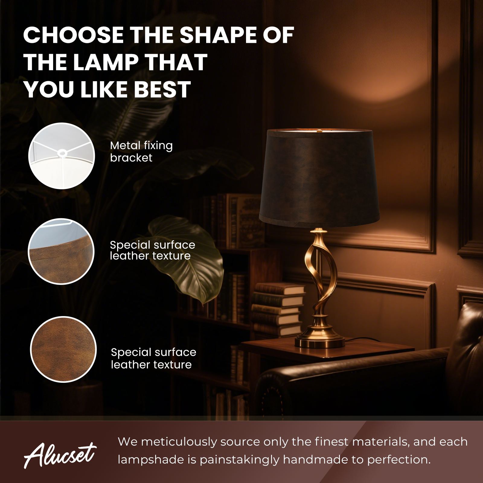 ALUCSET 2-Pack 13"×15"×11" Brown Faux Leather Empire Lamp Shades, Spider Fitter with Harp Included for Table & Floor Lamps