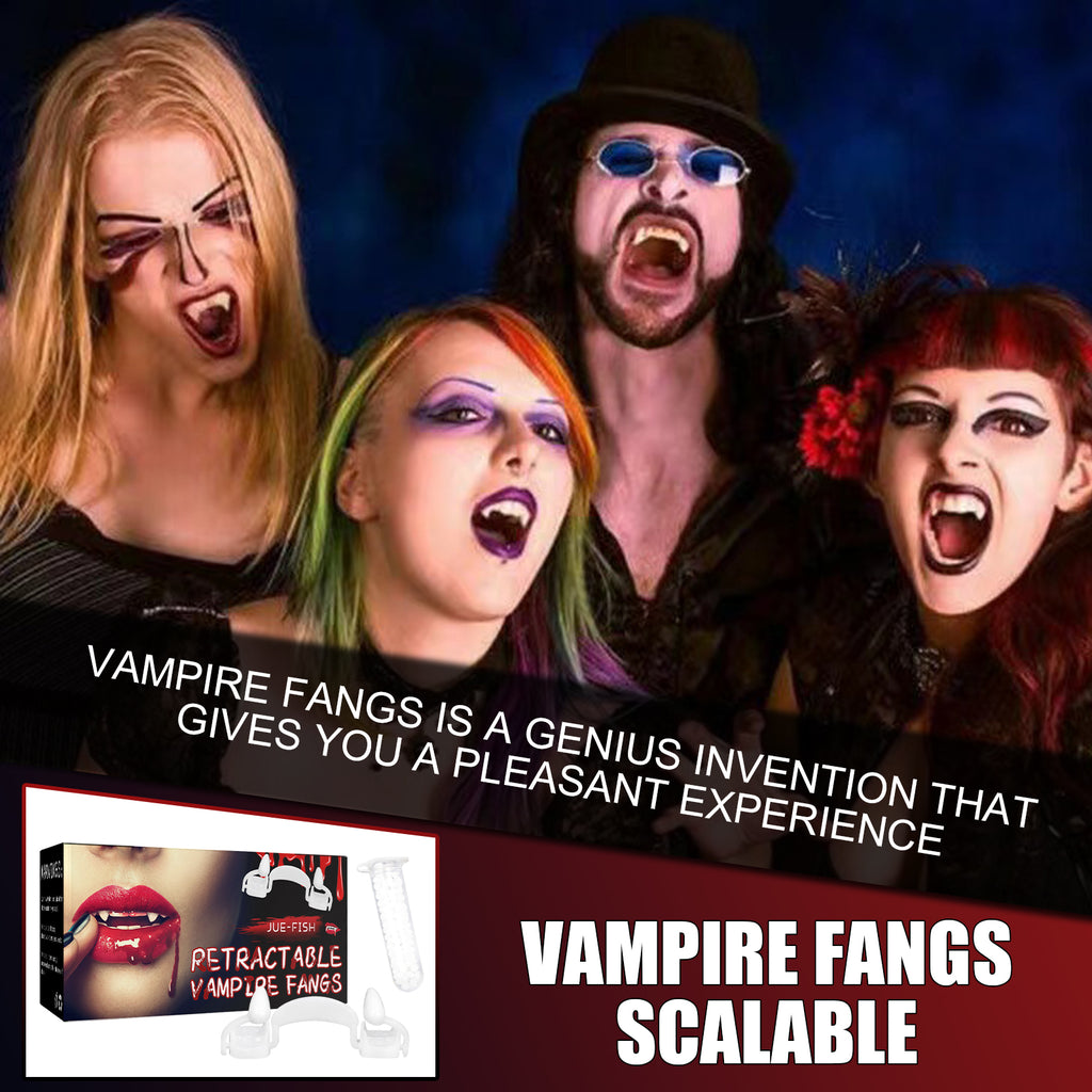 Jue Fish Retractable Vampire Fangs, Reusable Realistic Fake Teeth Cosplay Prop with Dental Glue for Halloween Party