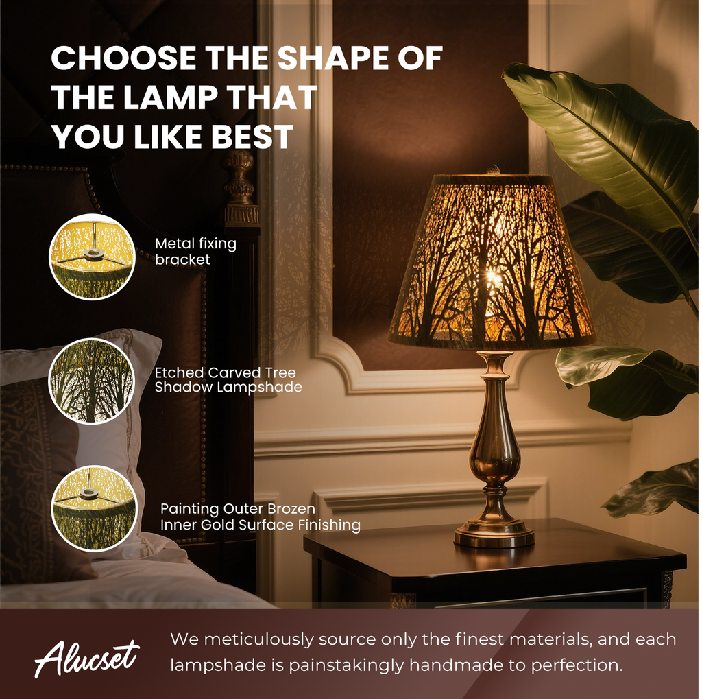 ALUCSET Small Modern Boho Scalloped Metal Lamp Shade Bronze Gold Forest Etched Pattern 5x9x7 Inches Spider Fitter for Table and Floor Lamps