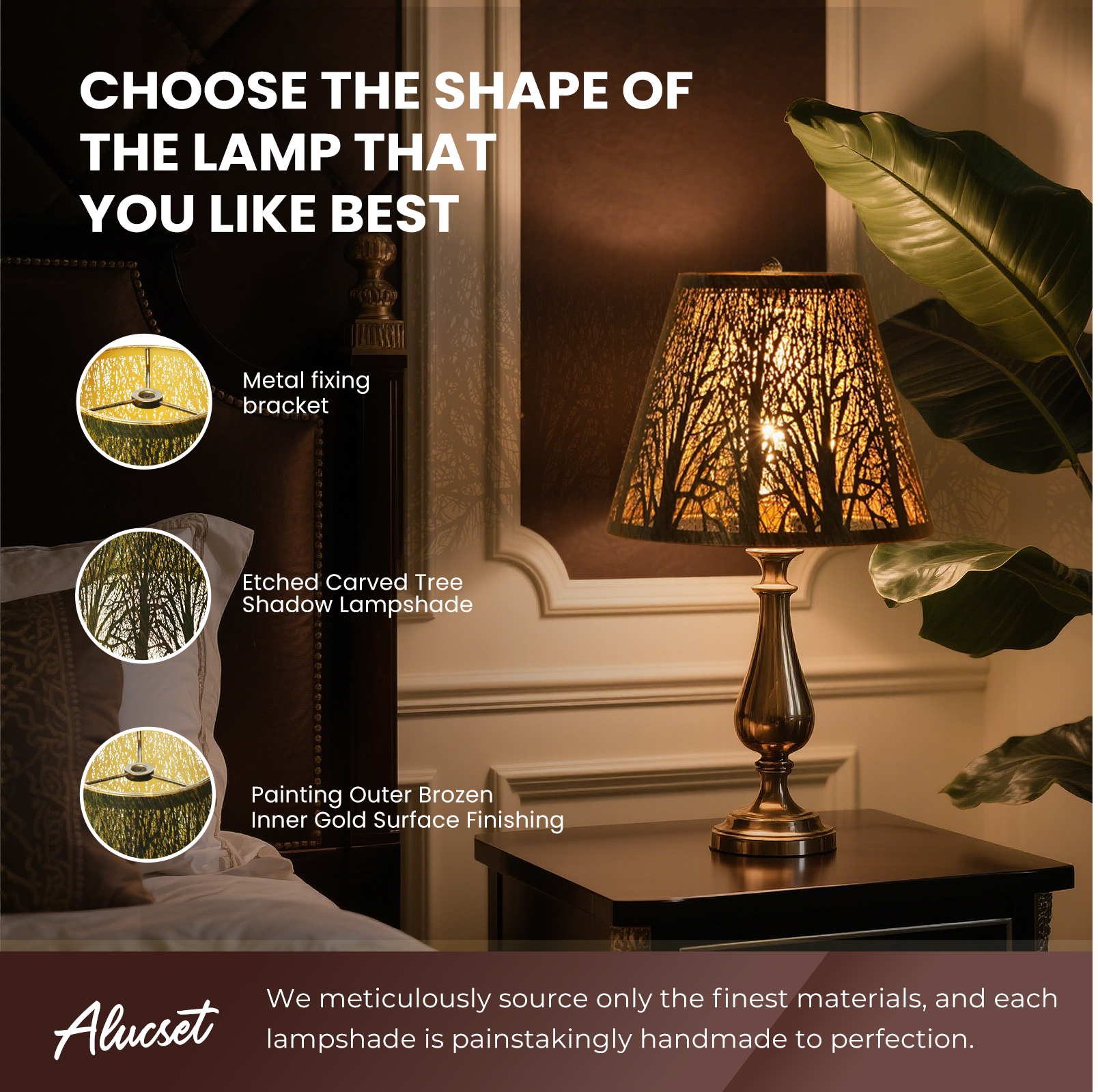ALUCSET Small Modern Boho Scalloped Metal Lamp Shade Bronze Gold Forest Etched Pattern 5x9x7 Inches Spider Fitter for Table and Floor Lamps