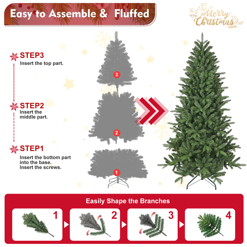 6ft Artificial Christmas Tree, 1168 Branch Tips PE+PVC Hinged Xmas Tree with Metal Stand, Easy Assembly Indoor Holiday Decor