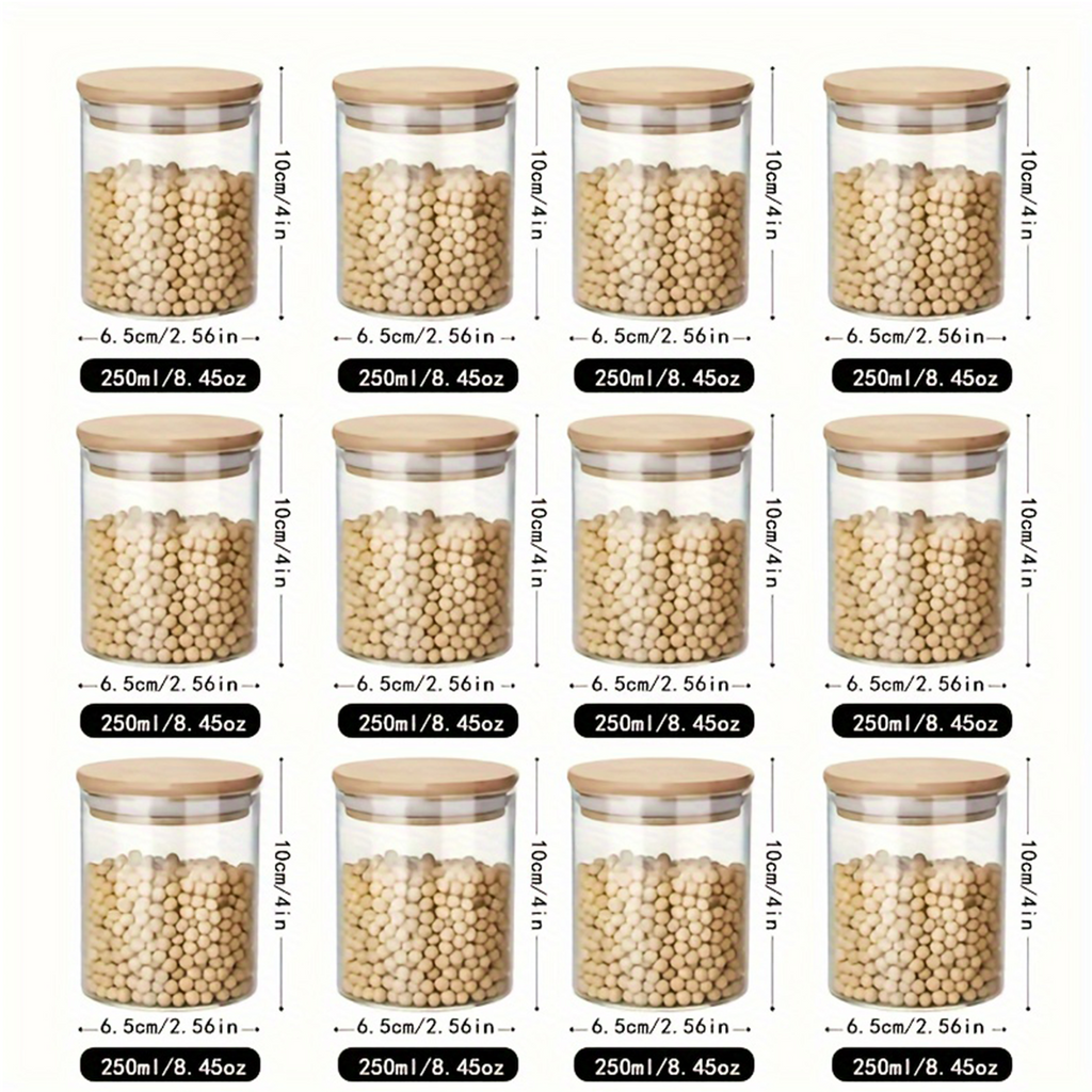 12 Pack Glass Jars Set, Food Storage Containers With Bamboo Lids, Meal Prep Containers For Home Kitchen, Organizer For Snack, Spice, Herb, Cereal