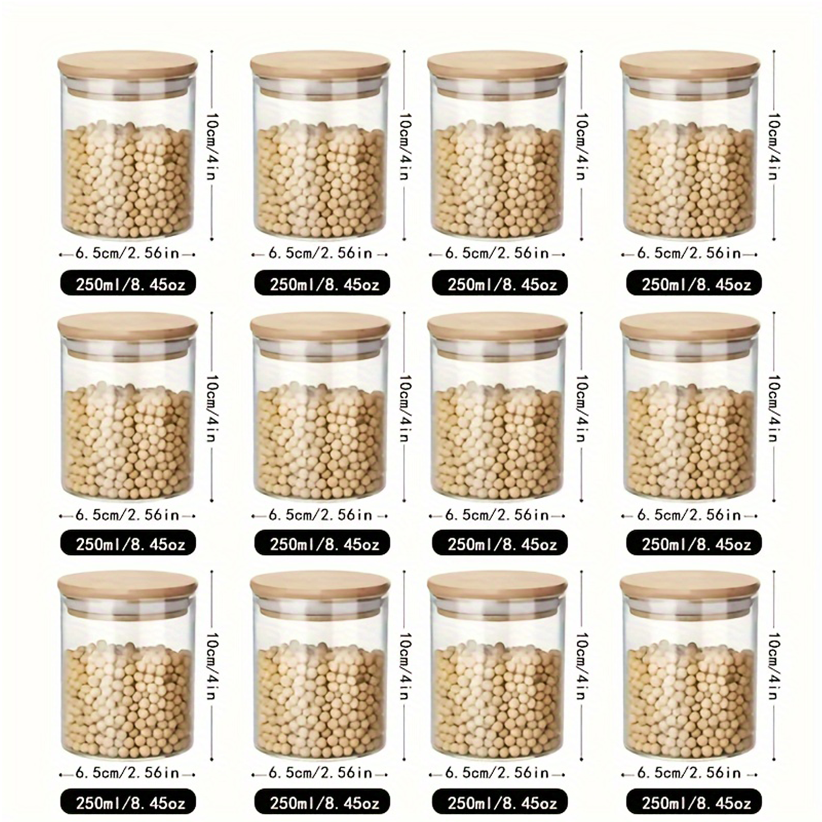 12 Pack Glass Jars Set, Food Storage Containers With Bamboo Lids, Meal Prep Containers For Home Kitchen, Organizer For Snack, Spice, Herb, Cereal