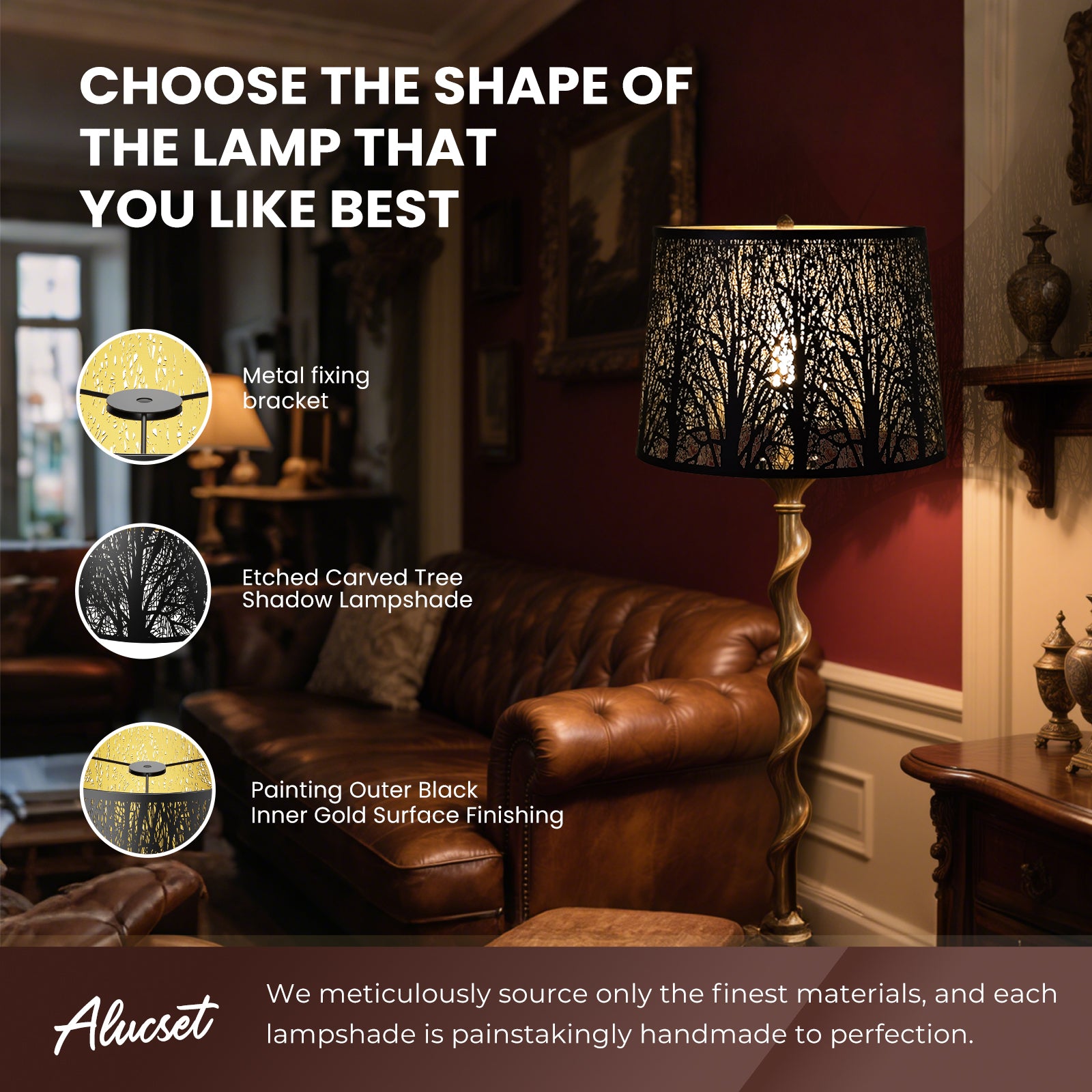 Metal Etched Tree Pattern Drum Lampshade – 12×14×10 Inch | Spider Fitter