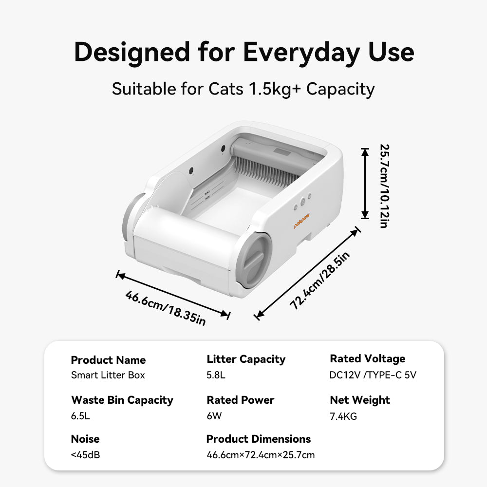 Aeelleea Smart Self-Cleaning Cat Litter Box App Control Low-Entry Quiet Multi-Cat Gray