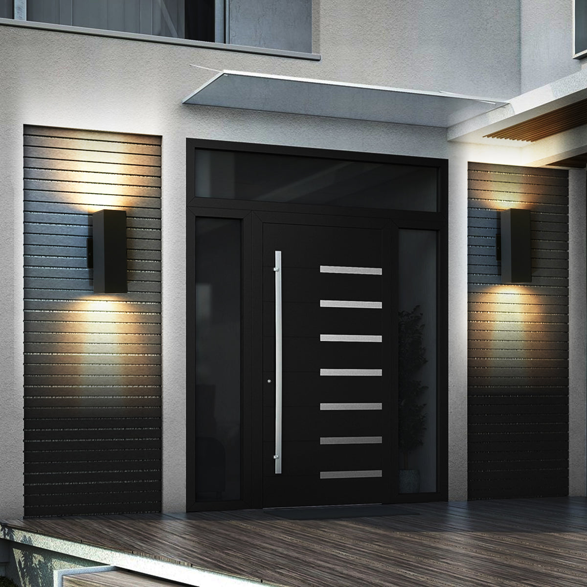 Modern Up & Down Wall Sconce, Black Aluminum & Tempered Glass Wall Light with GU10 Bulbs Included, Hardwired 120V 60W Max