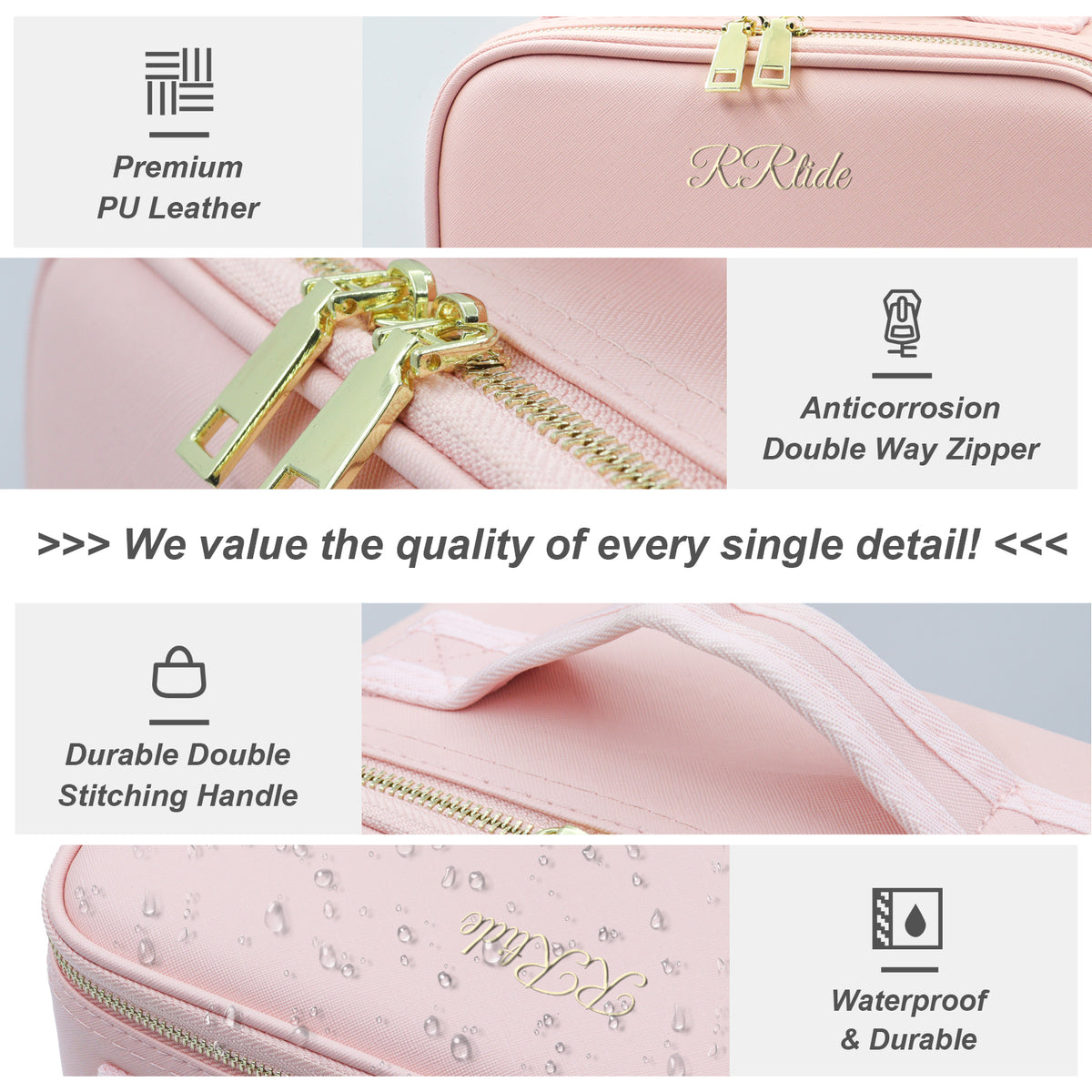 AEELLEEA Pink Makeup Bag with LED Lighted Mirror, Cosmetic Train Case, 3 Color Lights, Adjustable Dividers, 5X Magnifying Mirror