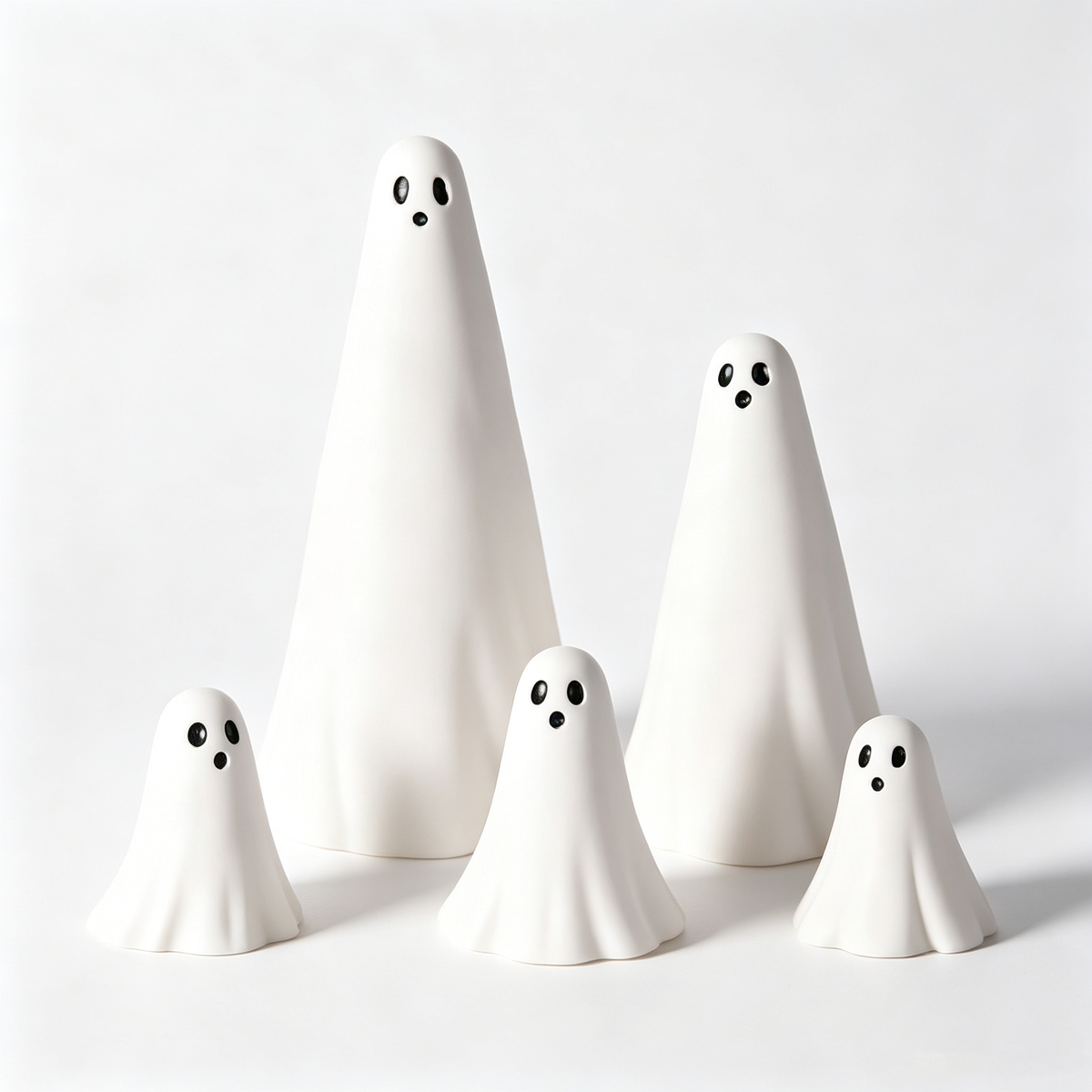 5pc White Resin Ghost Figurines, Halloween Tabletop Decorations for Mantel and Shelf