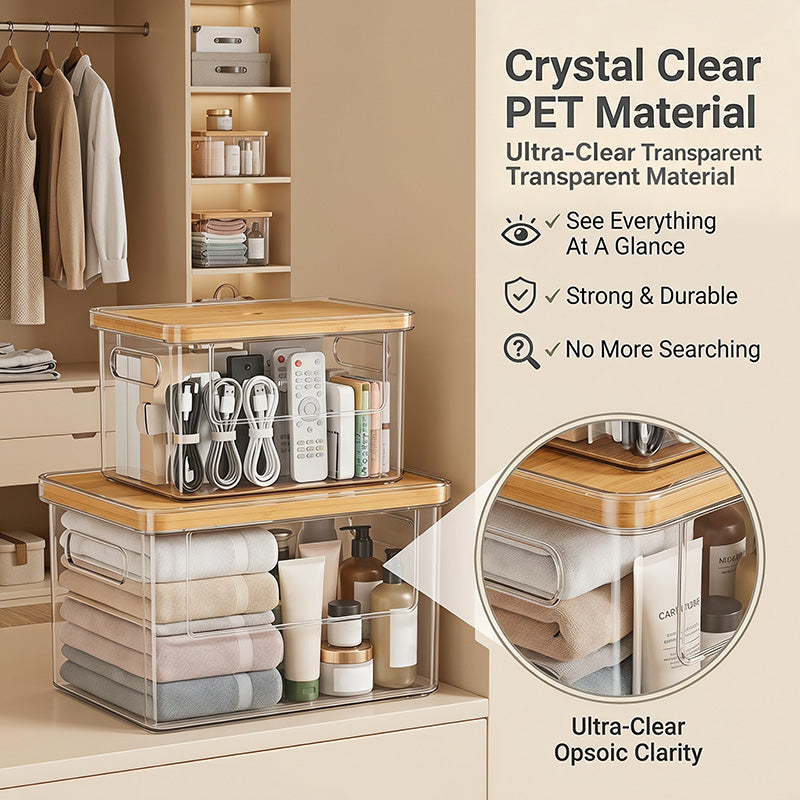 Stackable Storage Organizer with Bamboo Top, Extra Large Trash Bag Dispenser, Garbage Bag Holder, Under Sink Organizer, Pantry and Laundry Room Storage