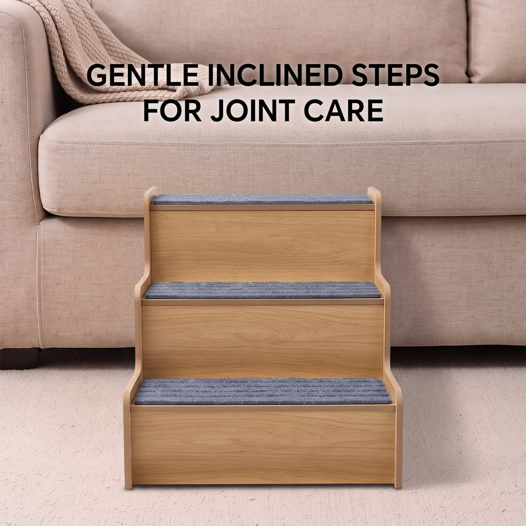 Wooden Carpeted Pet Steps, Non-Slip Dog Stairs Pet Ladder for Small Dogs, Puppies, Older Cats, Great for Couch & High Bed Access