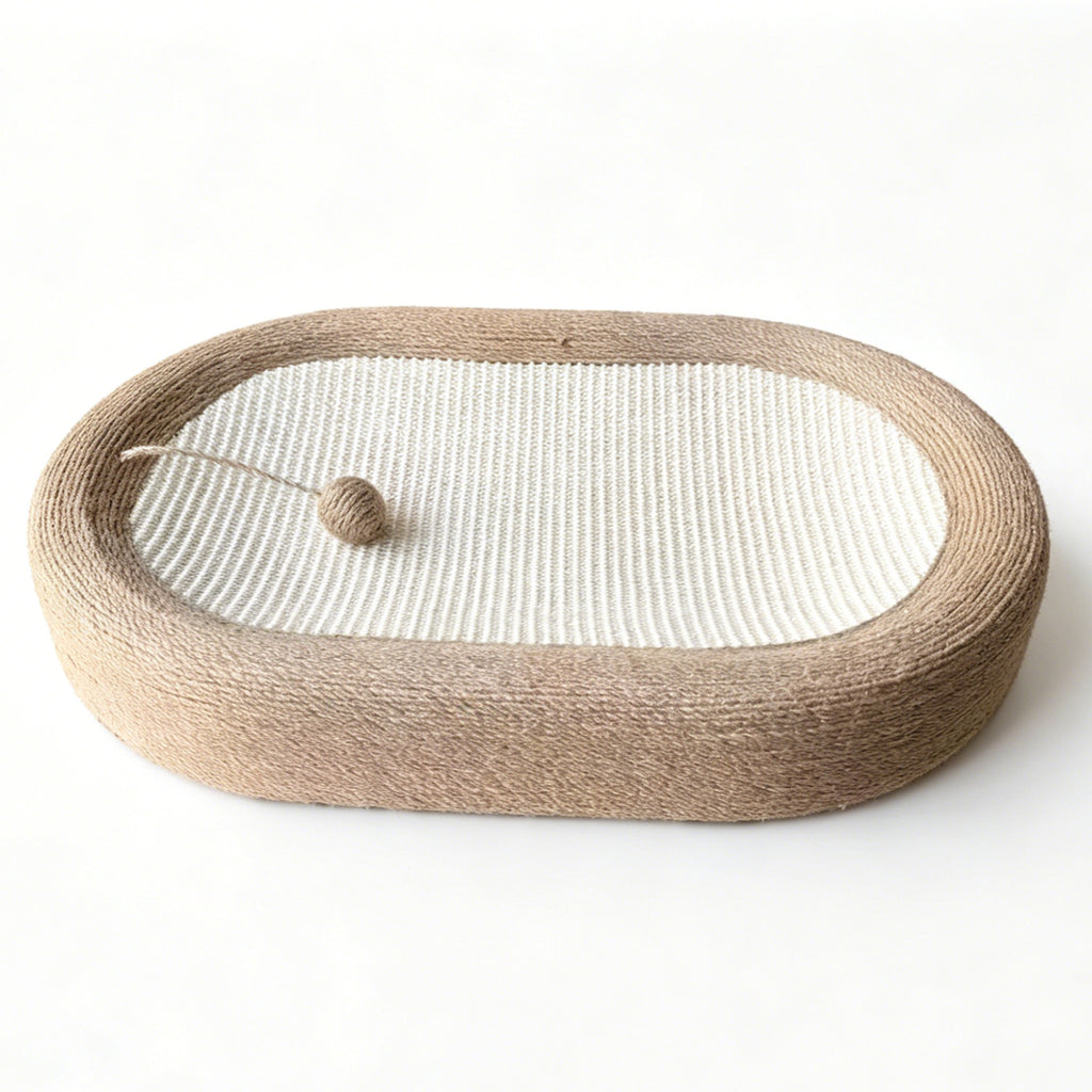 Oval Sisal Cat Scratcher Bed Lounge, 24x15x3.5 Inch Anti-Slip Multi-Purpose Pet Rest Furniture for Indoor Cats