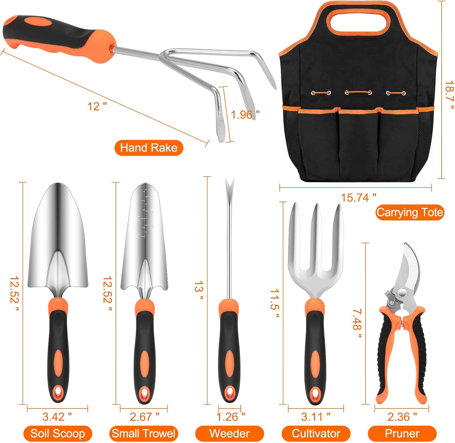 Stainless Steel Heavy Duty Gardening Tool Set with Non-Slip Rubber Grip, Gardening Hand Tools Kit with Storage Tote Bag, Outdoor Garden Tools Set, Ideal Gardening Gift for Women