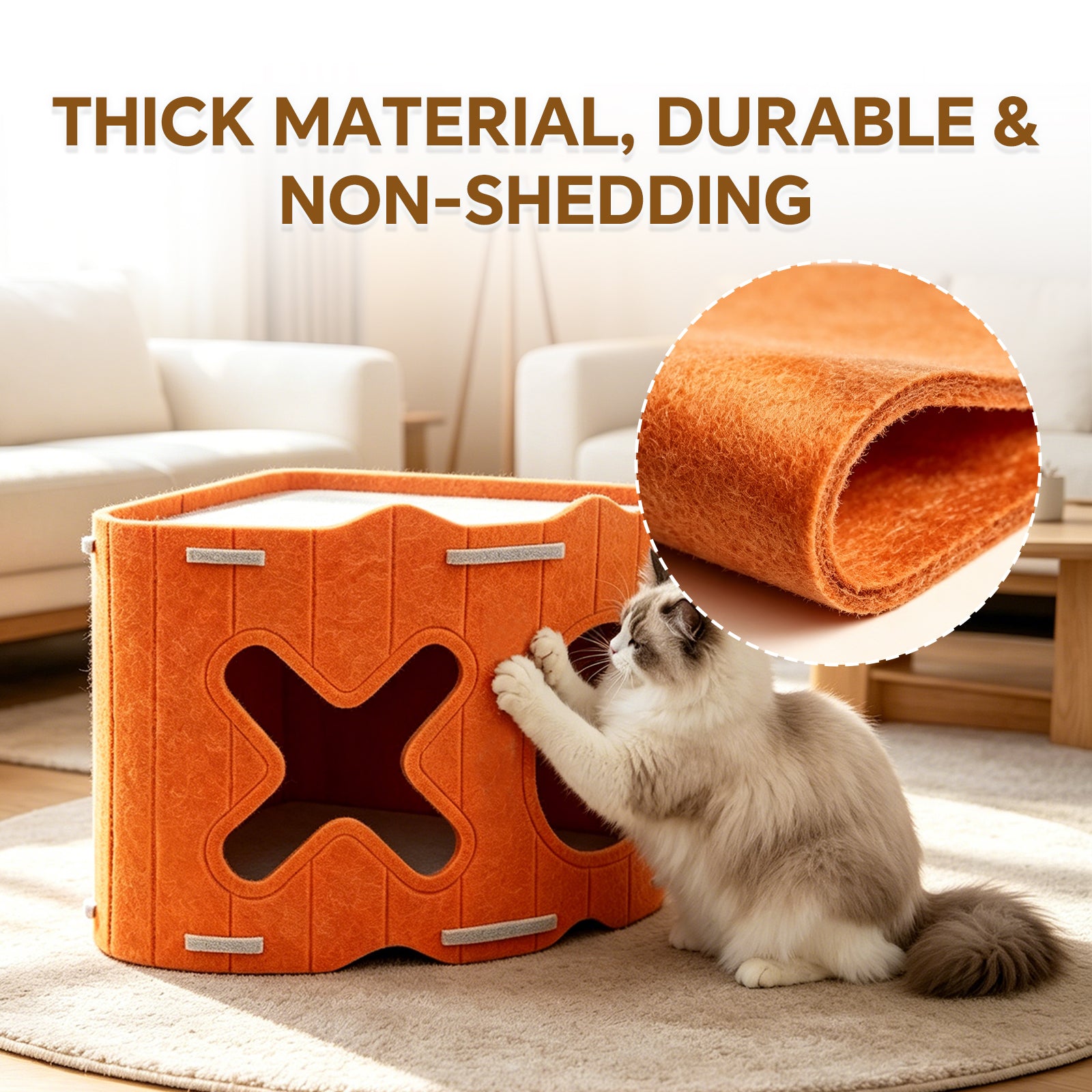 Warm Wool Cat Cave, Comfortable Pet Nest, Soft Cushion with Durable Felt, Double Opening Pets Bed for Indoor Outdoor Use, House with Trendy Design, Pet Shelter for Bedroom Living Room