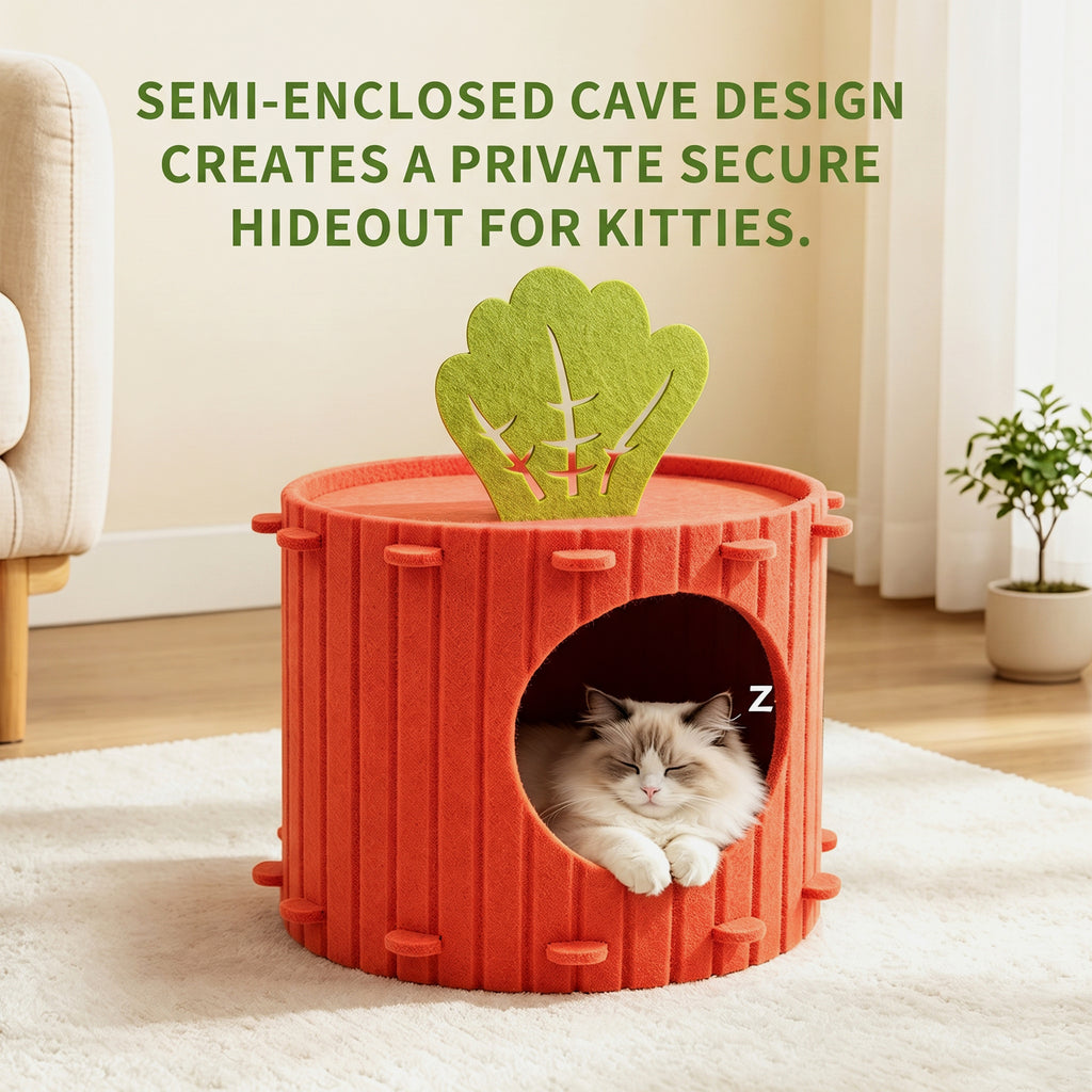 Cave Bed Cats,Soft Detachable Semi-Enclosed House,Carrot Shape Covered Cat Beds - for Home Indoor Medium Large Sized Pets Dogs Kitten Puppy Sleep Rest