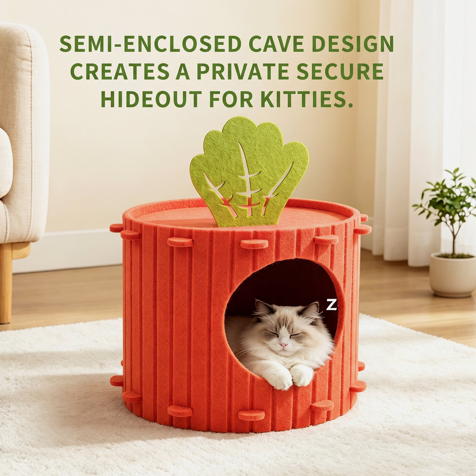 Cave Bed Cats,Soft Detachable Semi-Enclosed House,Carrot Shape Covered Cat Beds - for Home Indoor Medium Large Sized Pets Dogs Kitten Puppy Sleep Rest