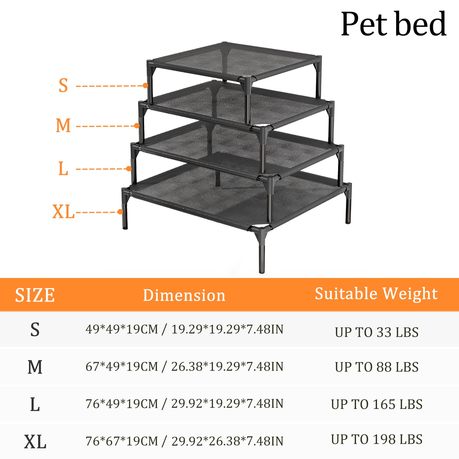 Elevated Dog Bed for Dogs, Portable Indoor & Outdoor Cooling Mesh Raised Dog Bed Cots with Skid-Resistant Feet