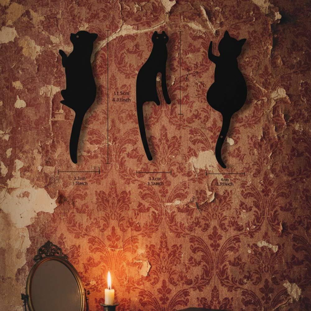 AEELLEEA-3Pcs Cat Metal Wall Art Decor, Rustproof Black Kitten Silhouette Hanging Wall Ornament, Modern Feline Wall Accent