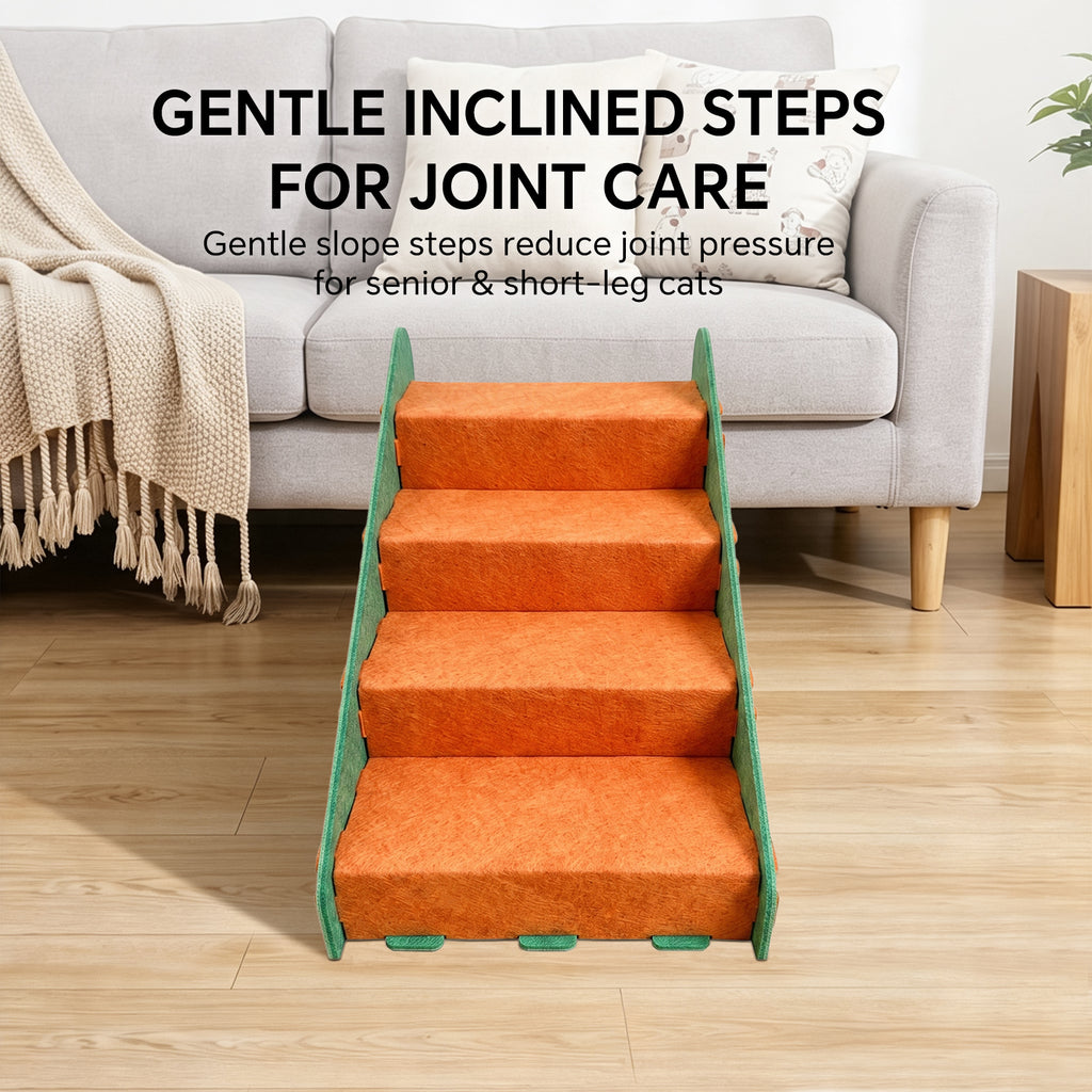 4-Step Felt Pet Stairs with Hideaway Cave, Non-Slip Dog Cat Ramp Steps for Sofa Bed, Small Pet Climbing Ladder
