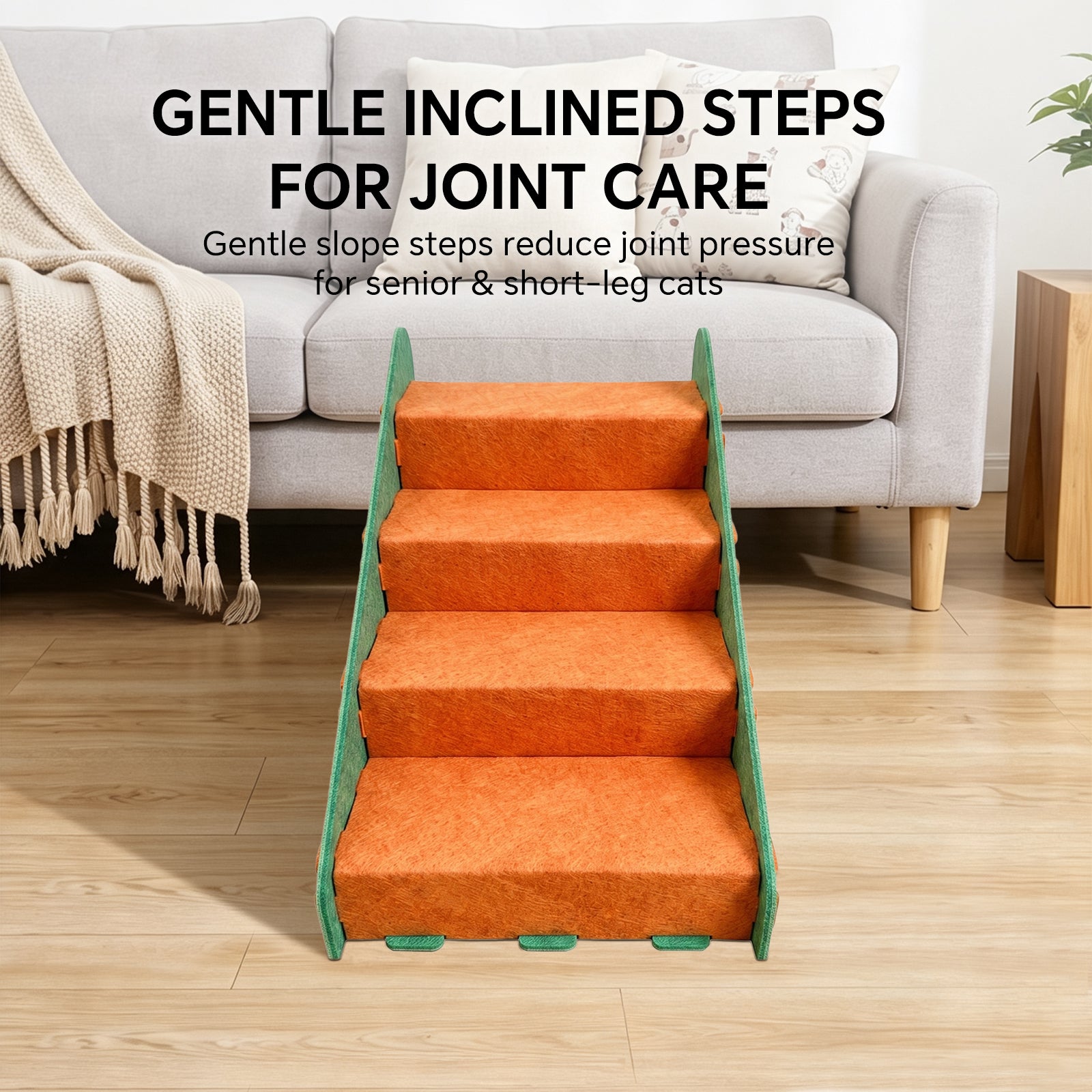 4-Step Felt Pet Stairs with Hideaway Cave, Non-Slip Dog Cat Ramp Steps for Sofa Bed, Small Pet Climbing Ladder